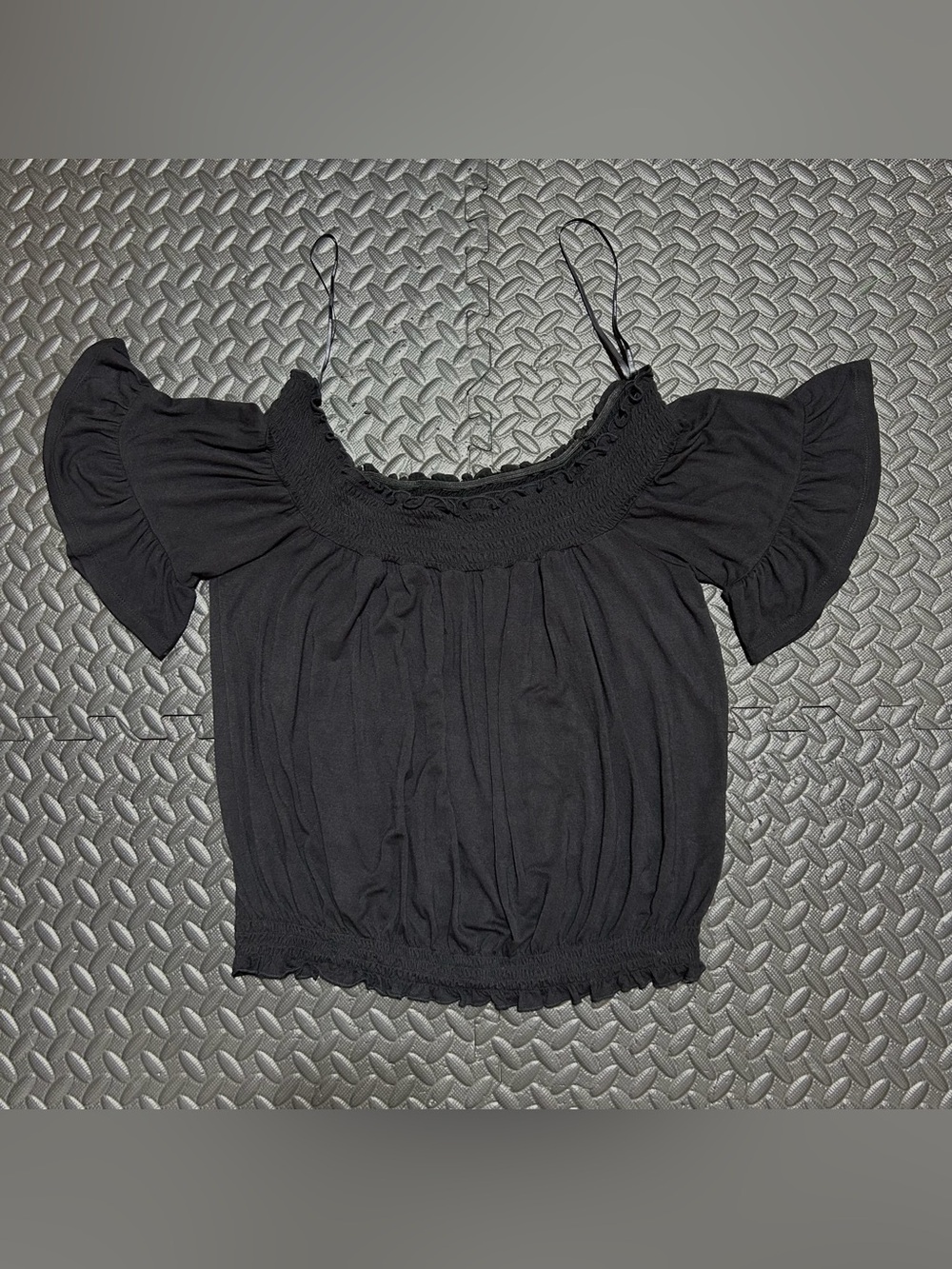 FOREVER 21 Off the Shoulder Blouse Top Flutter Short Sleeve Ruffle Womens Large